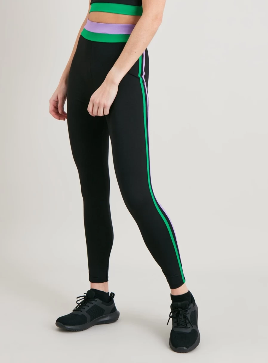 Tu Women's Active Black Colour Block High-Waisted Leggings - Stylish Workout & Yoga Pants - Size 12