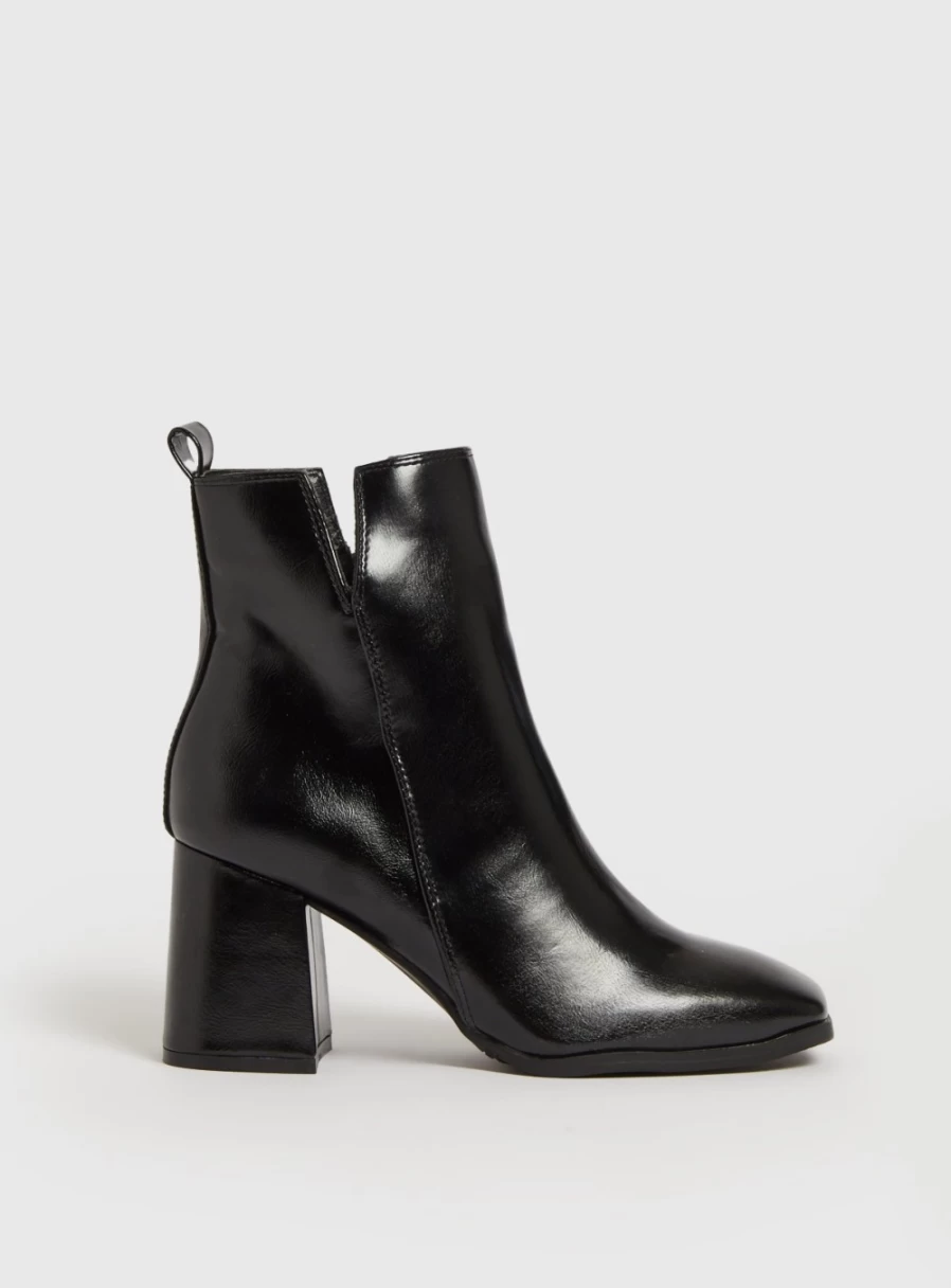 TU Women's Black Square Toe Ankle Boots - Chunky Heel, Comfortable & Stylish Footwear for Everyday Wear