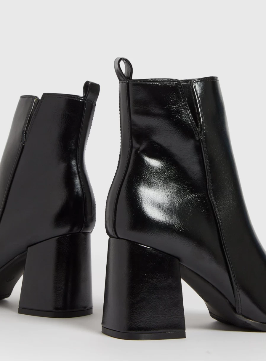 TU Women's Black Square Toe Ankle Boots - Chunky Heel, Comfortable & Stylish Footwear for Everyday Wear