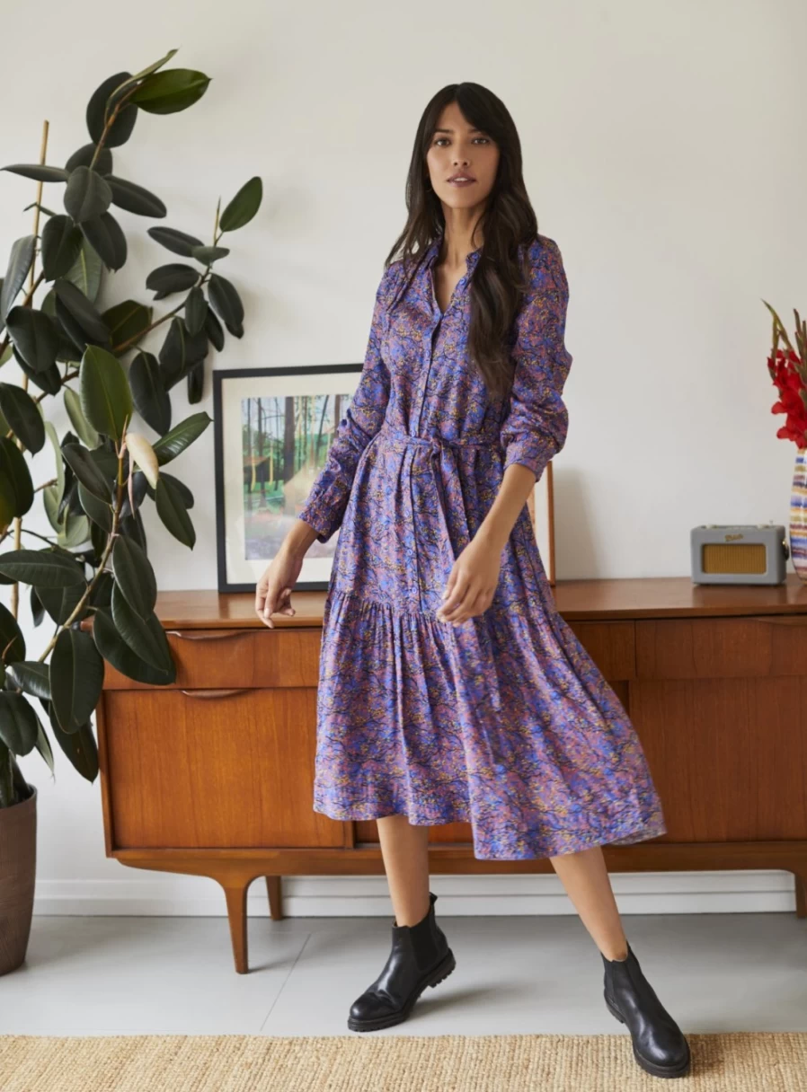 Thought Women's Fawn Lenzing Ecovero Printed Midi Shirt Dress - Size 16 Sustainable Viscose