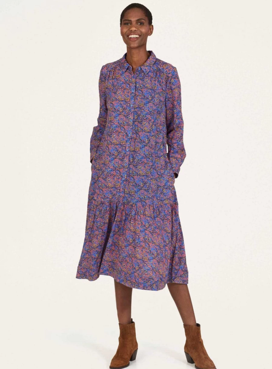 Thought Women's Fawn Lenzing Ecovero Printed Midi Shirt Dress - Size 16 Sustainable Viscose