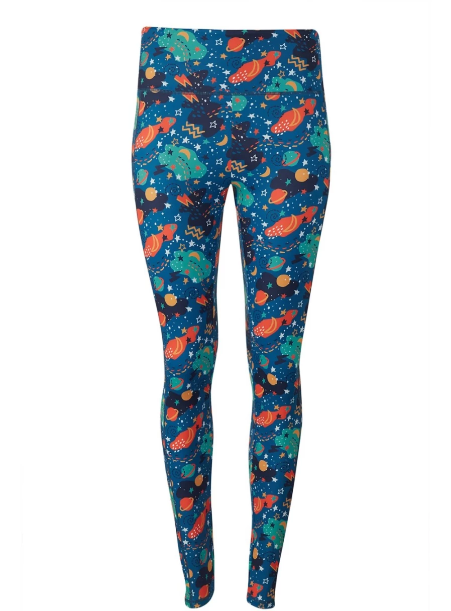 Frugi Women's Blue Interstellar Print Cosmo Leggings - Size 22 | Space-Themed Design