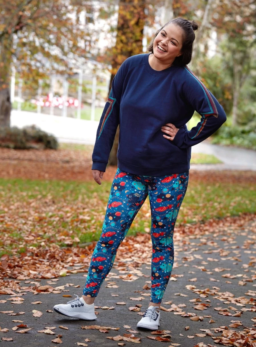 Frugi Women's Blue Interstellar Print Cosmo Leggings - Size 22 | Space-Themed Design