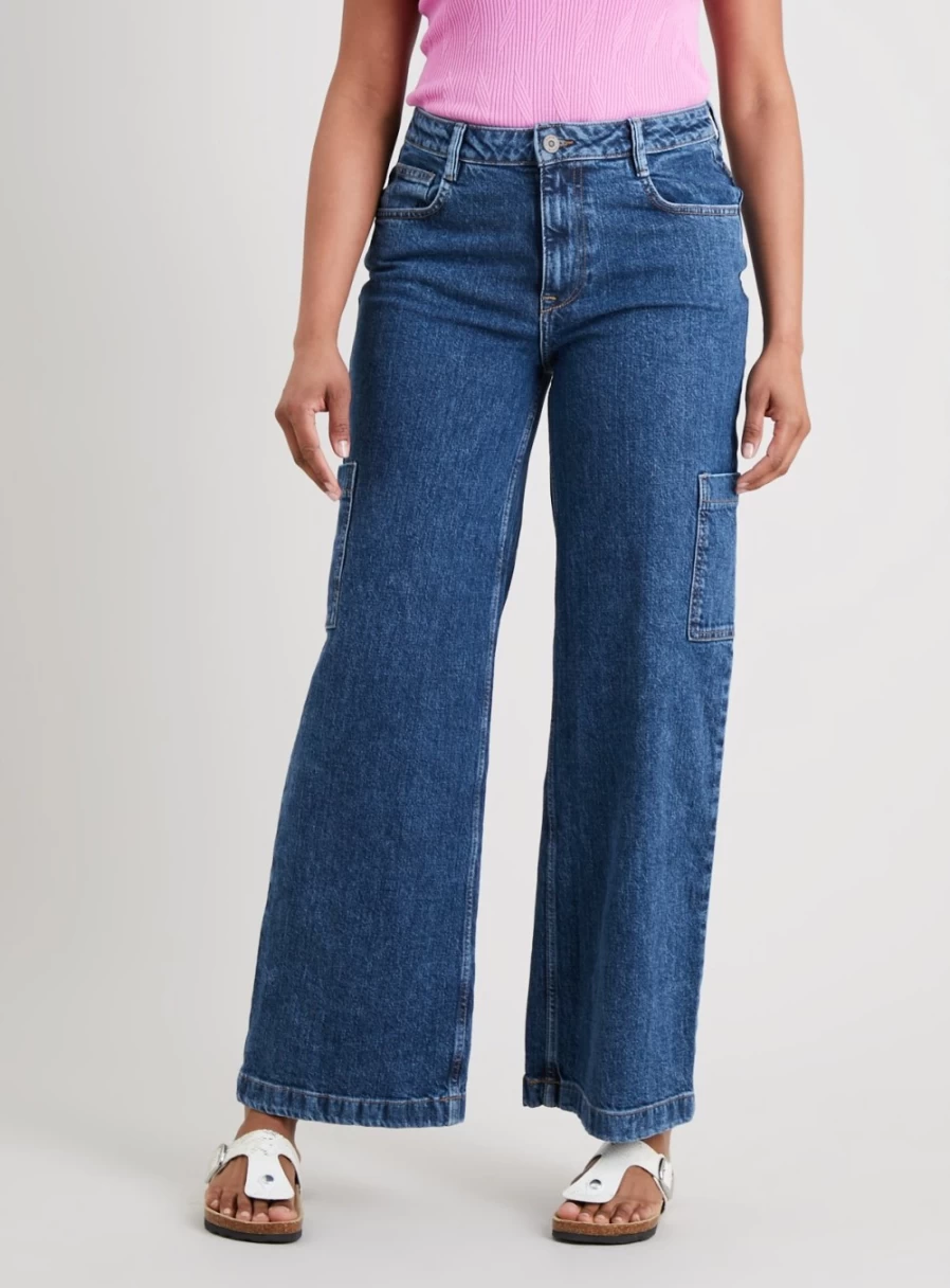 Tu Women's Dark Denim Utility Jeans - 8L Slim Fit High Waist Stretch Skinny Pants