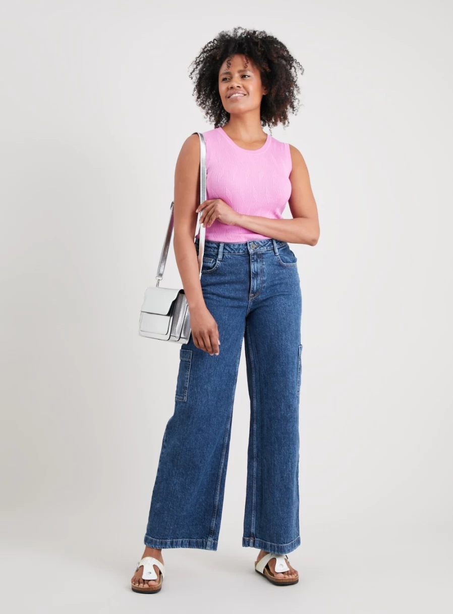 Tu Women's Dark Denim Utility Jeans - 8L Slim Fit High Waist Stretch Skinny Pants
