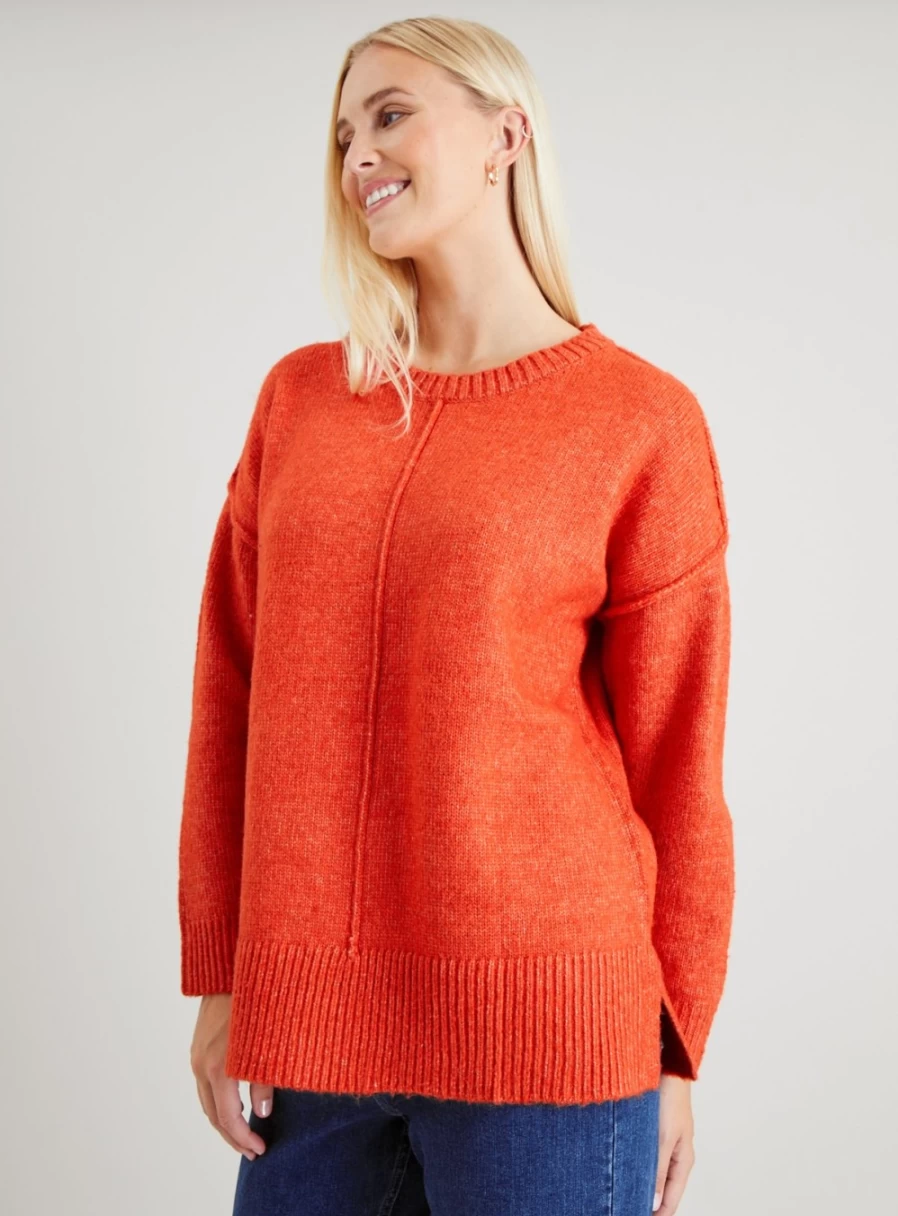 Tu Women's Orange Oversized Wool Crew Neck Jumper - Cozy Winter Sweater Size 14