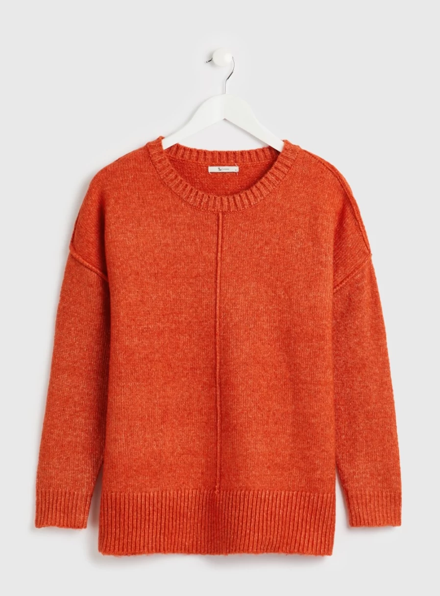 Tu Women's Orange Oversized Wool Crew Neck Jumper - Cozy Winter Sweater Size 14