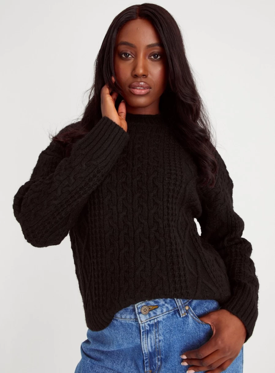 Tu Women's Black Cable Knit Jumper 2022 Cozy Winter Sweater