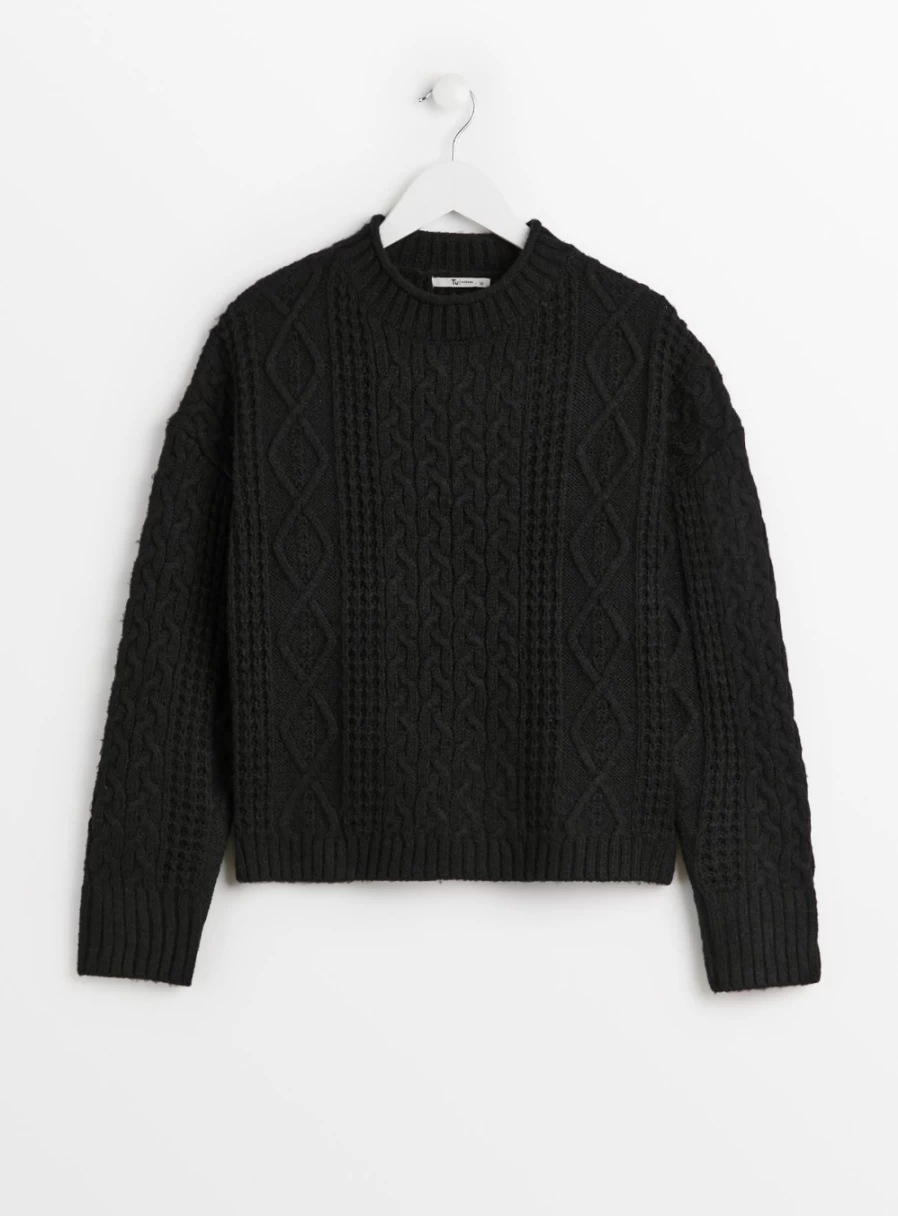 Tu Women's Black Cable Knit Jumper 2022 Cozy Winter Sweater
