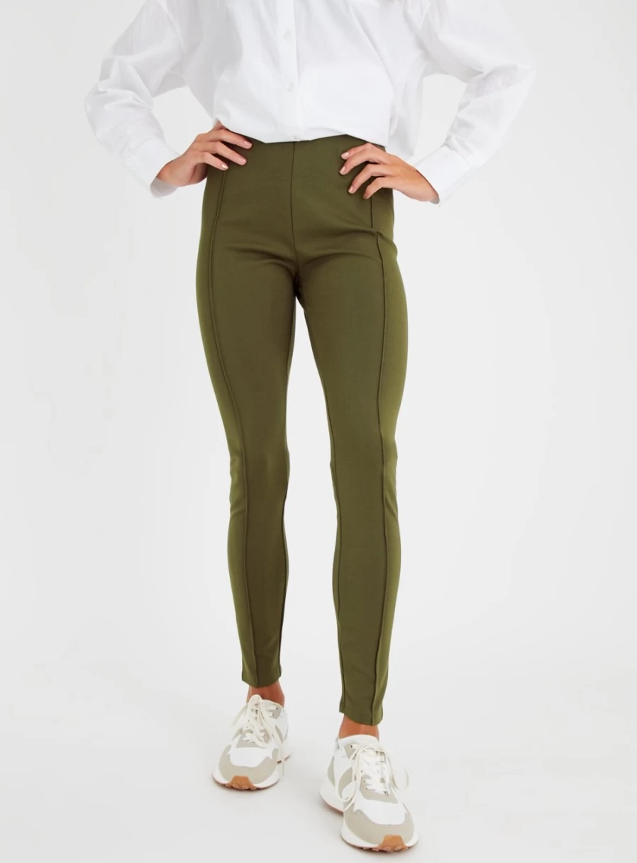 Women's Khaki High-Waisted Ponte Leggings with Pintuck Detail - Tu Brand Comfort Fit 18S