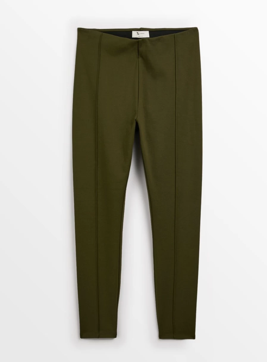 Women's Khaki High-Waisted Ponte Leggings with Pintuck Detail - Tu Brand Comfort Fit 18S