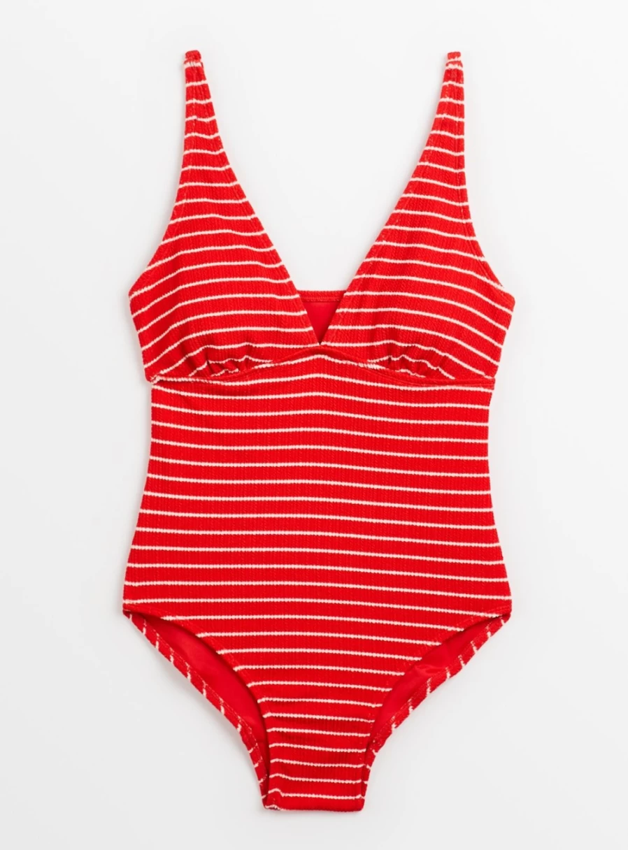 Tu Women's Red Stripe Medium Tummy Control Swimsuit - High Waisted Bathing Suit for Women