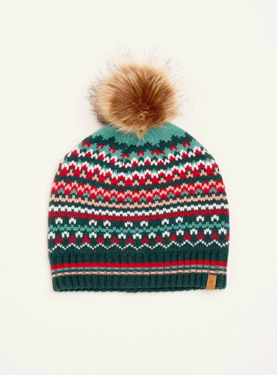 Brakeburn Women's Fair Isle Knitted Winter Hat - Cozy Cable Knit Beanie with Nordic Pattern, One Size Fits All