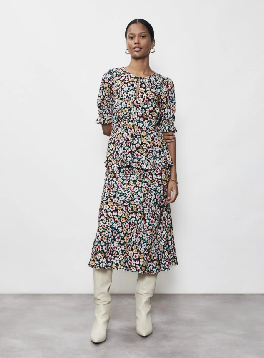 Finery Women's Evelyn Black Floral Daisy Midi Skirt - Size 8 | Stylish Casual Dress Skirt