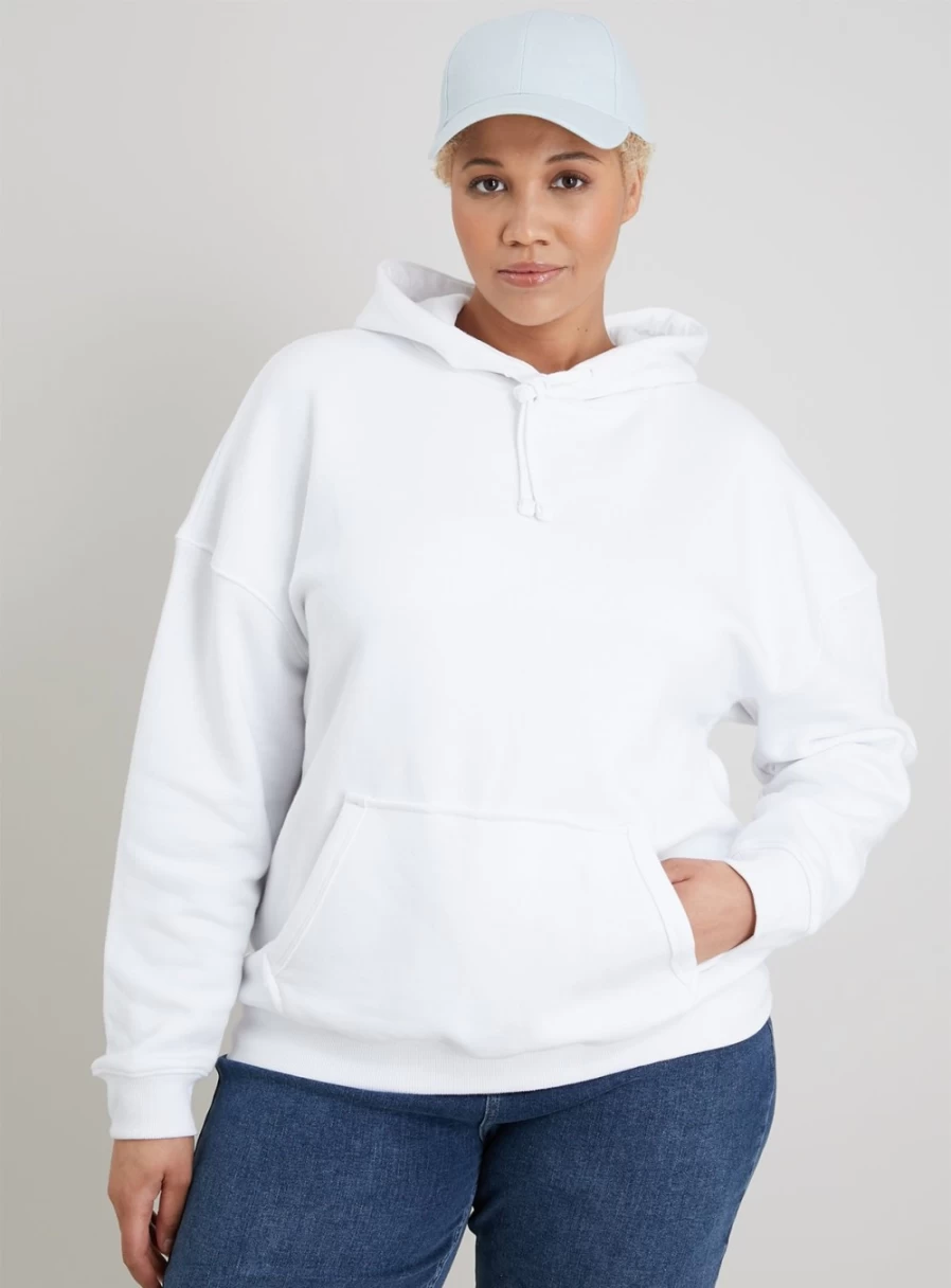 Tu Women's White Pullover Hoodie - Soft Casual Oversized Sweatshirt