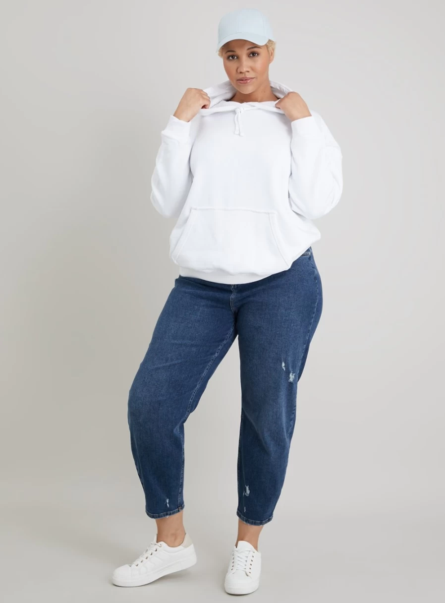 Tu Women's White Pullover Hoodie - Soft Casual Oversized Sweatshirt