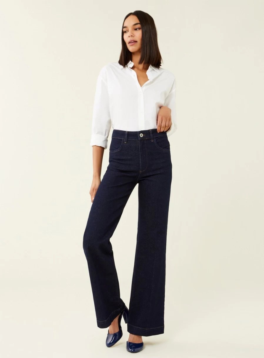 Finery Women's Gio Wide Leg Dark Denim Jeans - Size 38