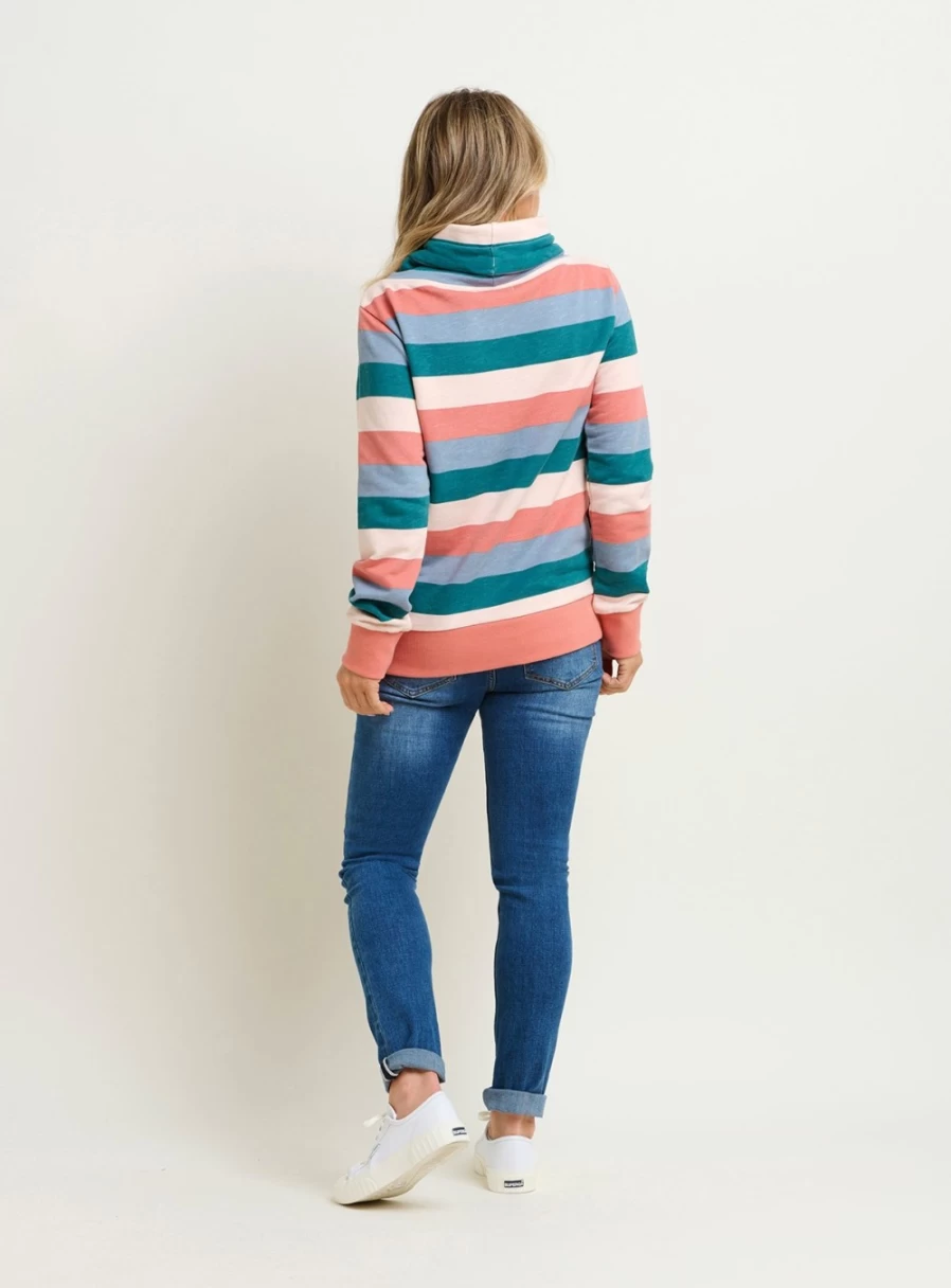 Brakburn Women's Striped Cowl Neck Sweatshirt - Soft 16 oz Pullover Top
