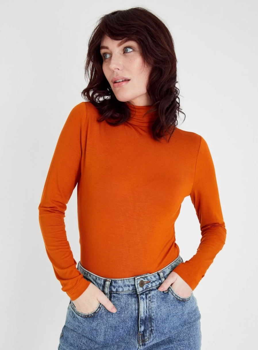 "Tu Women's Orange Roll Neck Knit Top 2022"