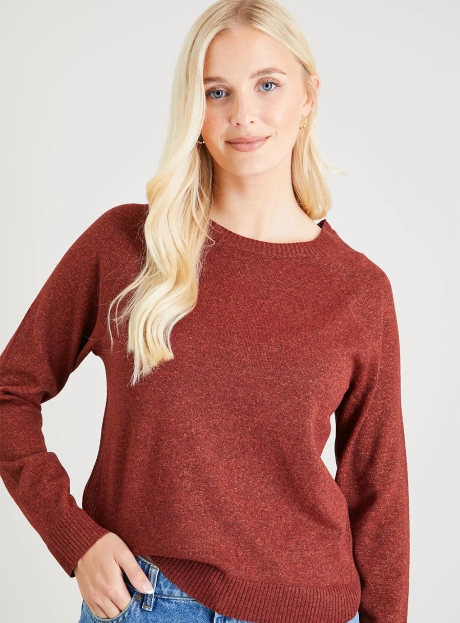 Tu Women's Brown Ribbed Knit Crewneck Sweater - Soft Casual Pullover Jumper Size 8
