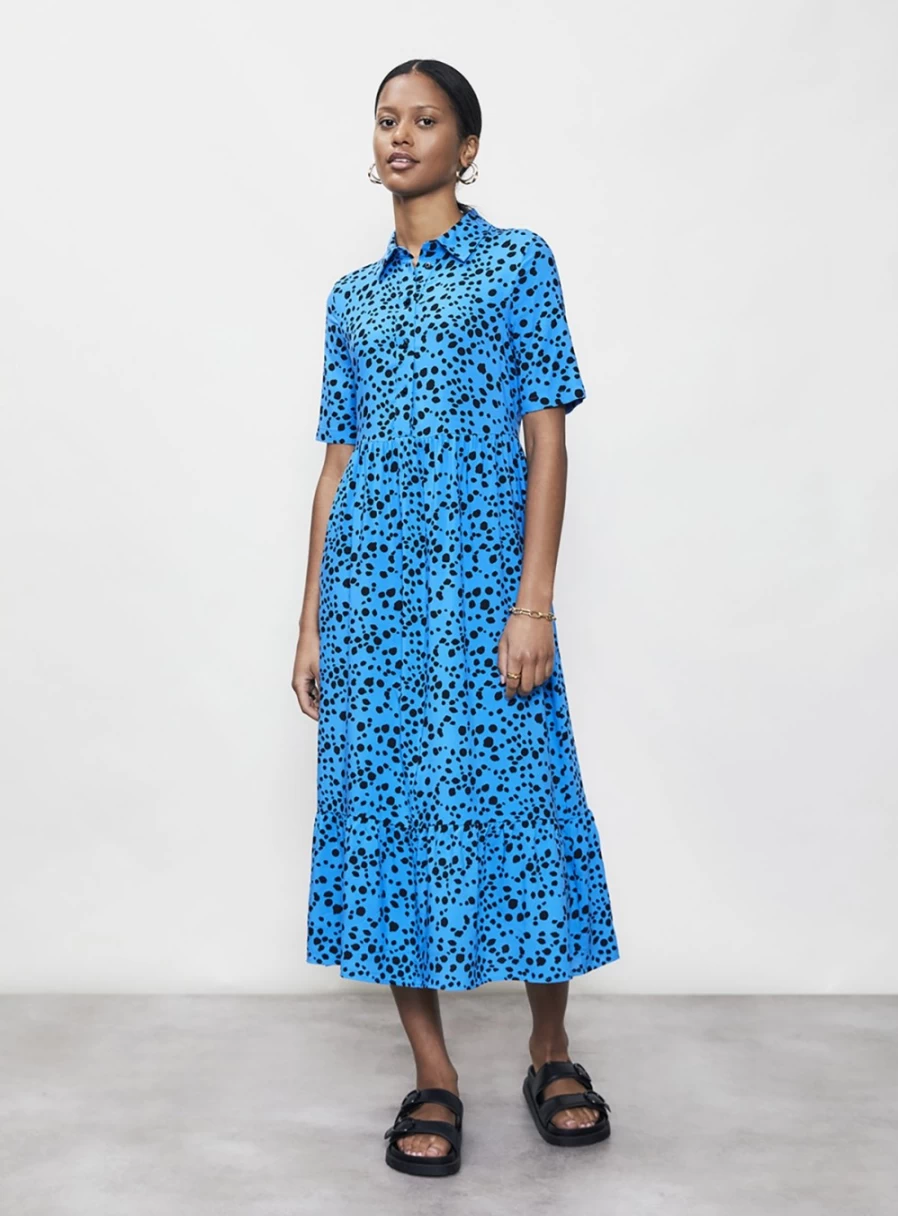 Finery Women's Belva Blue Animal Print Midi Dress - Size 8