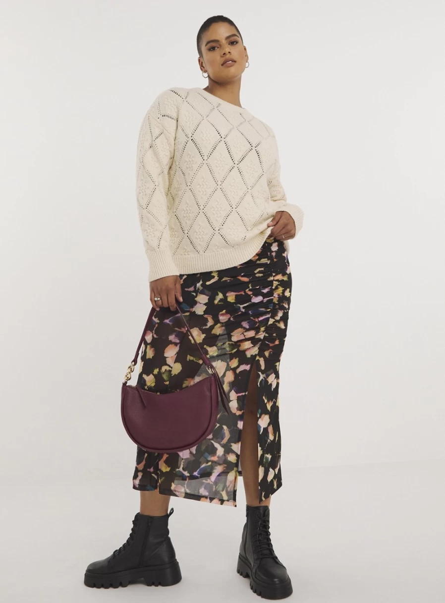 Simply Be Women's Embroidered Cream Knit Jumper - Size 24-26, Elegant Crewneck Sweater