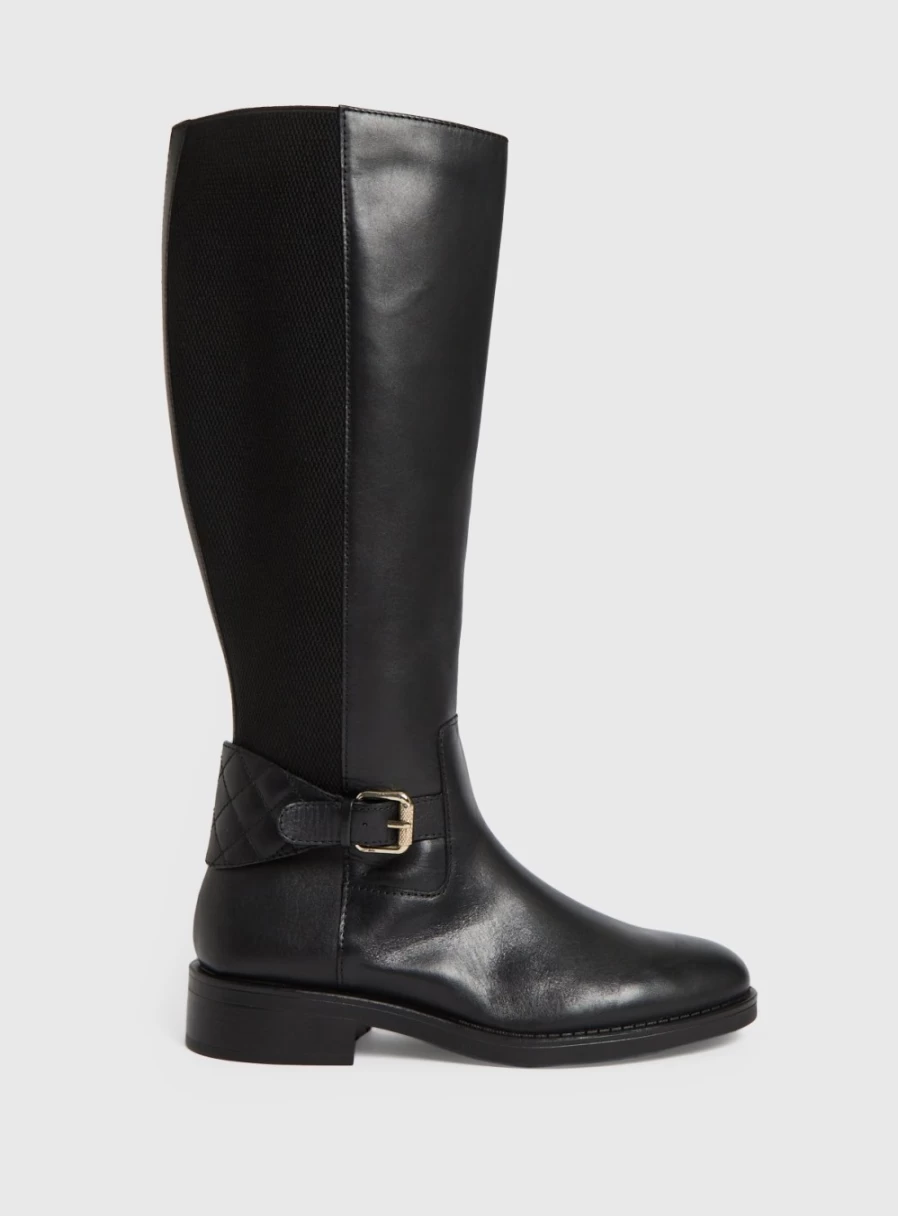 Tu Women's Black Leather Long Riding Boots - Elegant Equestrian Style Knee-High Boots