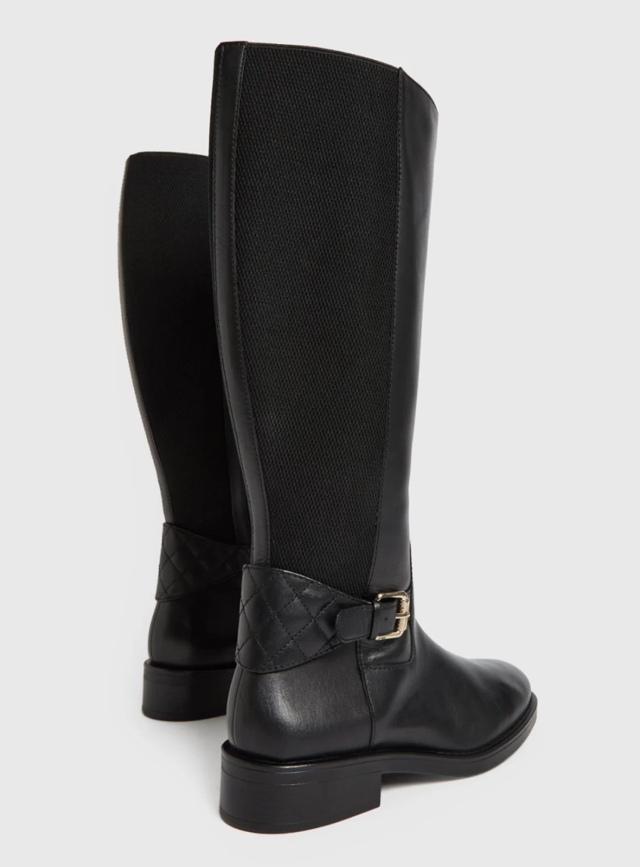 Tu Women's Black Leather Long Riding Boots - Elegant Equestrian Style Knee-High Boots