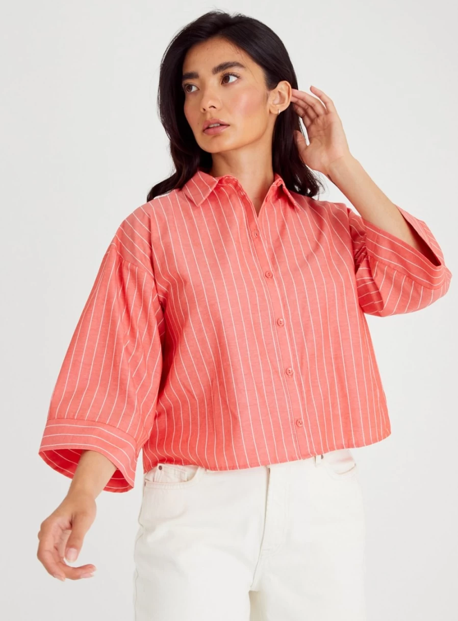"Tu Women's Red Stripe Boxy Shirt - Casual Comfort Fit Top 2022"