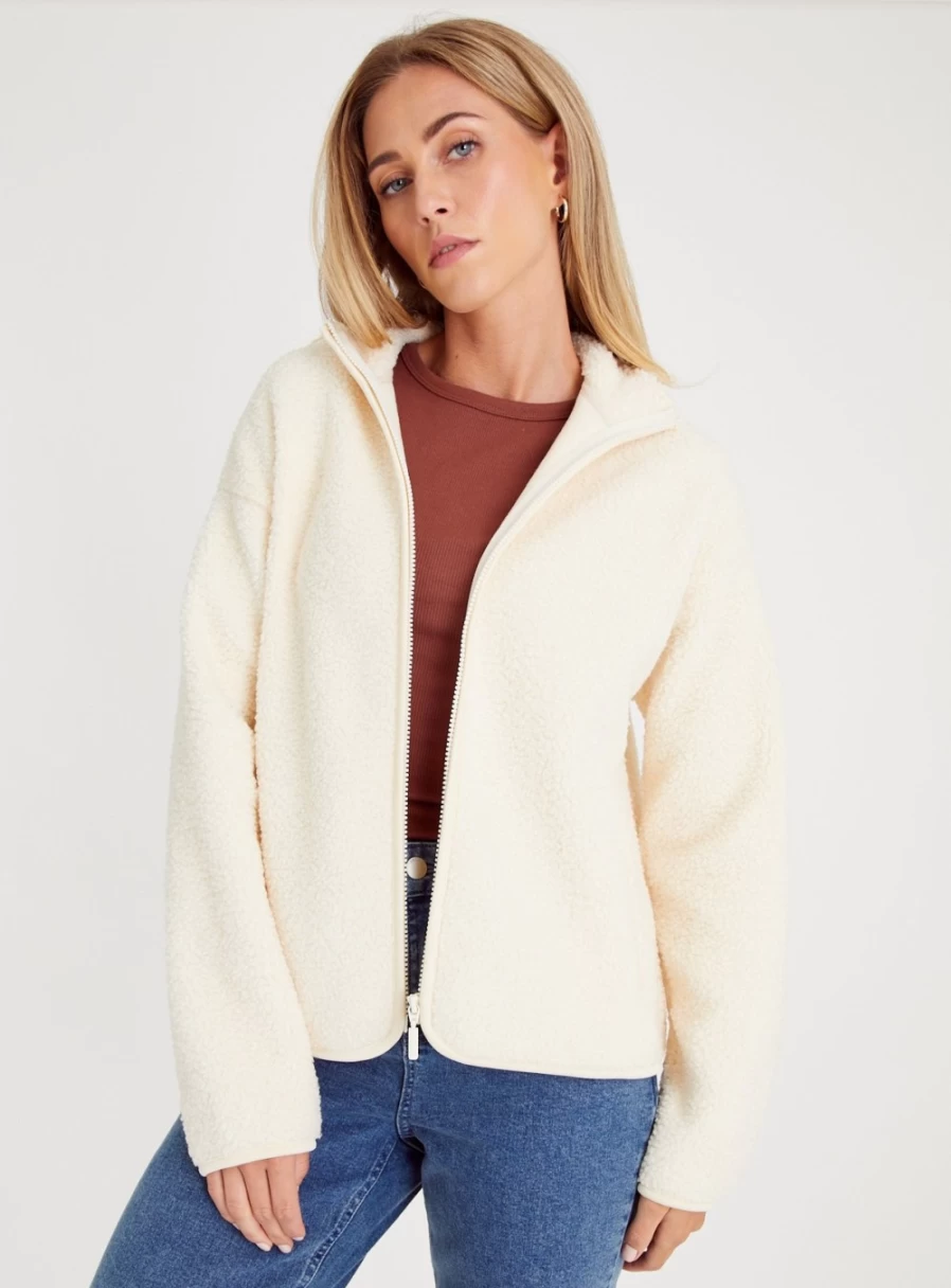 Tu Women's Cream Borg Funnel Neck Zip-Through Jacket Size 16
