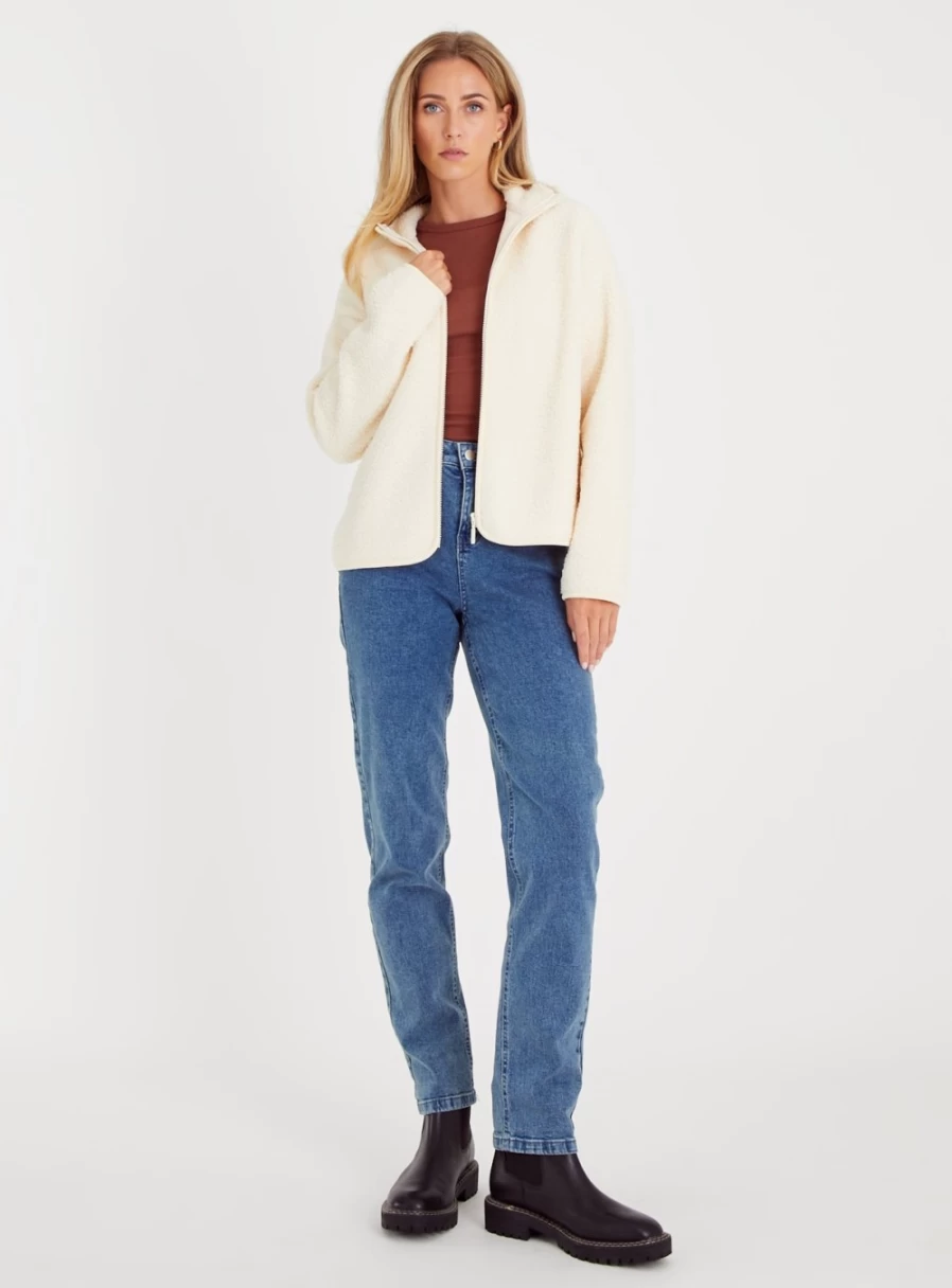 Tu Women's Cream Borg Funnel Neck Zip-Through Jacket Size 16