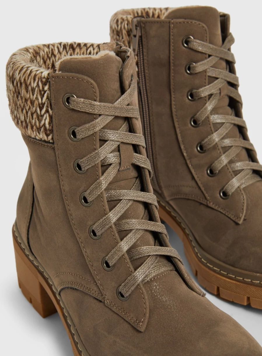 Women's Taupe Hiker Boots with Heel & Lace-Up Detail by Tu - Stylish Outdoor Footwear