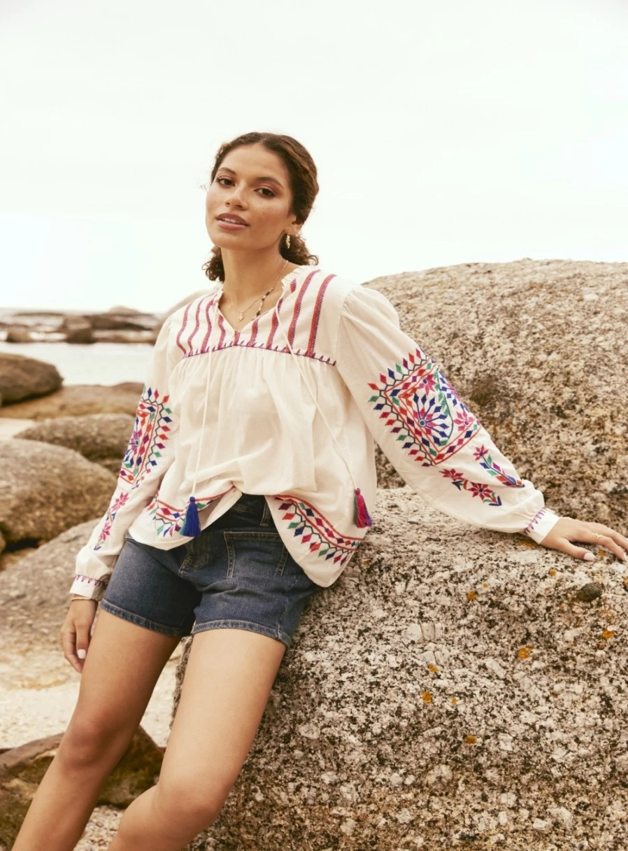 Fatface Women's Ida Embroidered Blouse - Floral Design, Casual Chic Top, Size 20