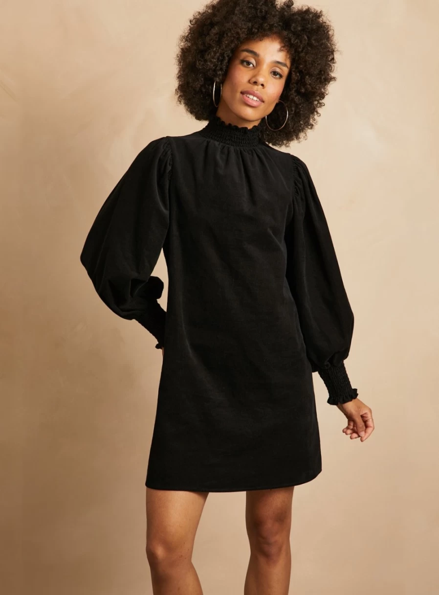 Everbelle Women's Black Corduroy High Neck Short Sleeve Dress Size 12