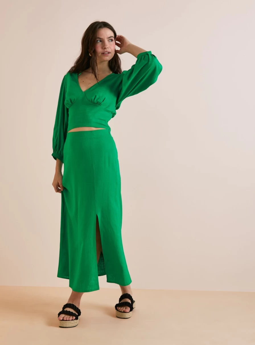 Everbelle Women's Green Coordinated Side Split Midaxi Skirt - Size 12 | Stylish & Comfortable