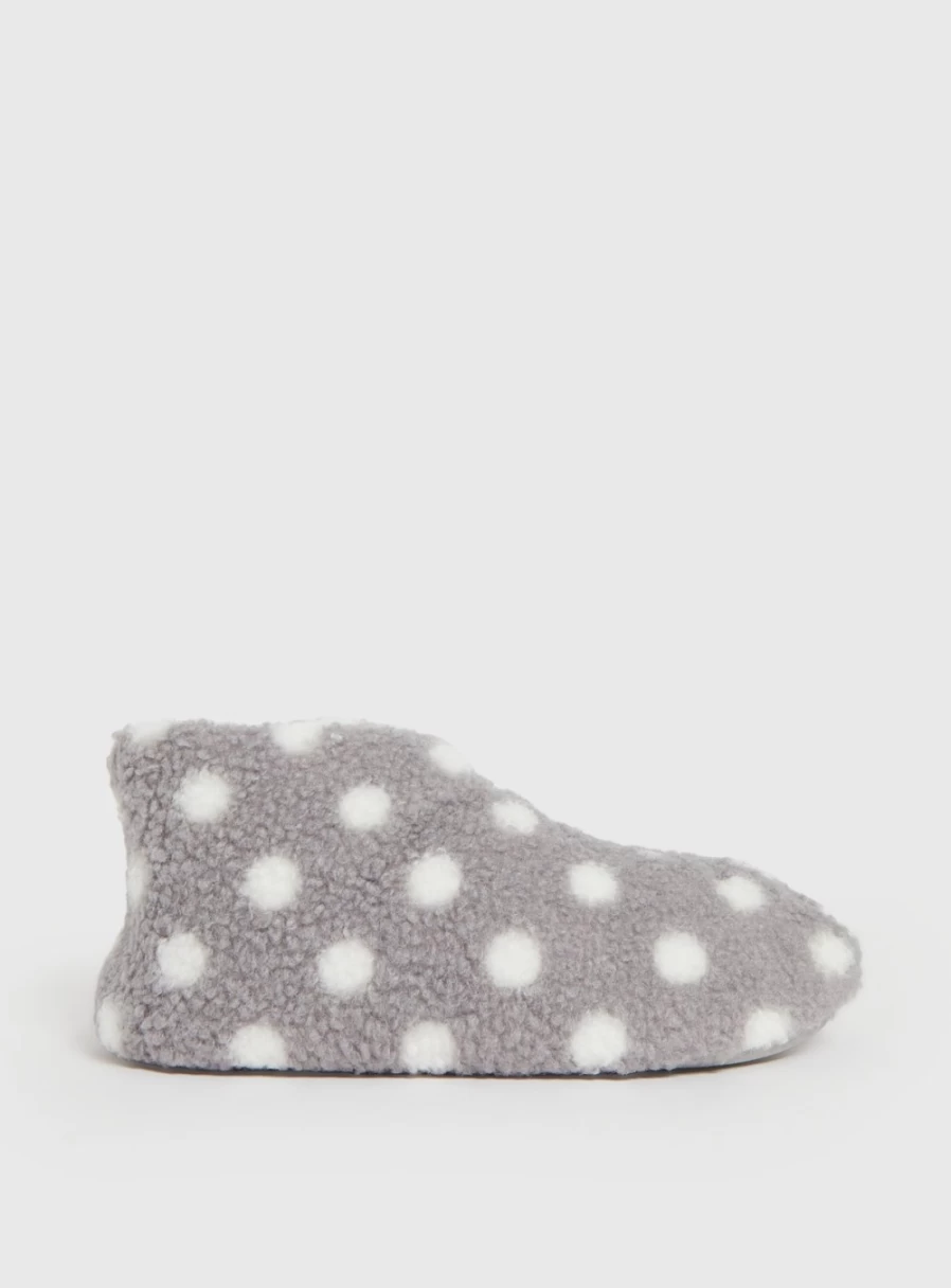 Women's Grey Spot V Front Borg Slippers by Tu - Cozy & Stylish House Shoes
