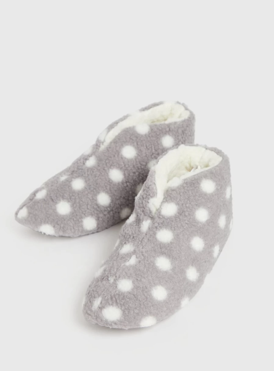 Women's Grey Spot V Front Borg Slippers by Tu - Cozy & Stylish House Shoes