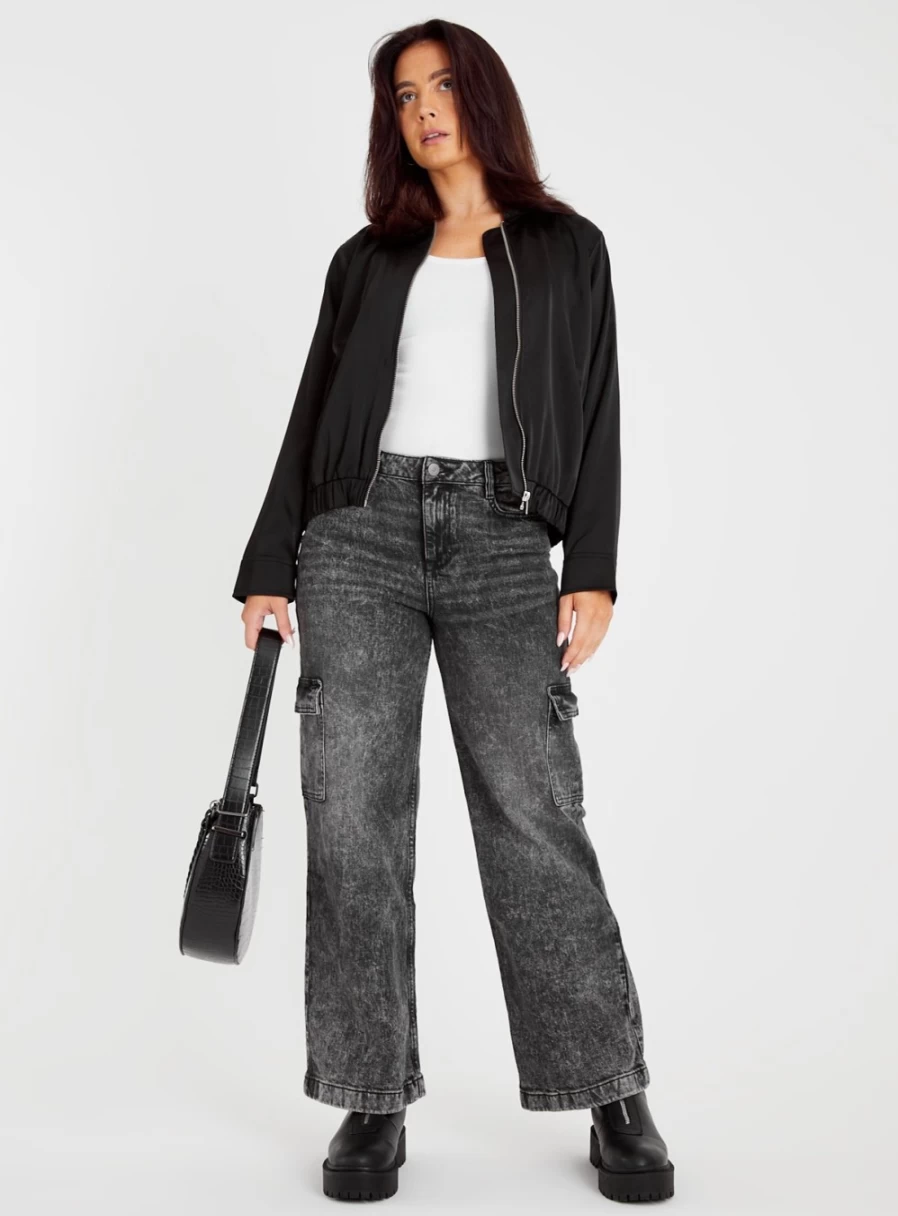 Women's Grey Washed Denim Cargo Jeans by Tu - 10S High-Waisted Utility Pants