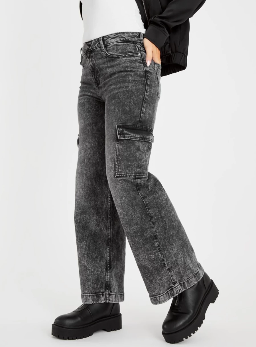 Women's Grey Washed Denim Cargo Jeans by Tu - 10S High-Waisted Utility Pants