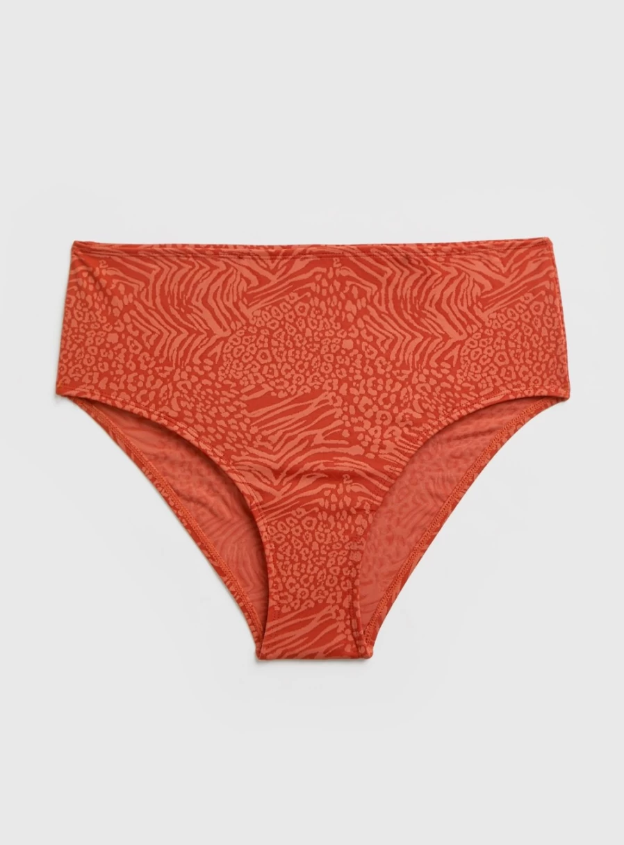 Tu Women's High Waisted Bikini Bottoms - Red Animal Print Textured Swimwear