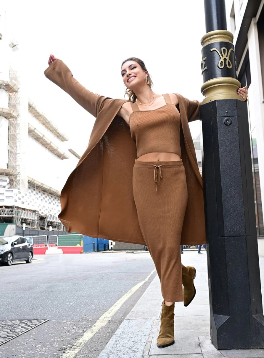 "For All The Love Women's Brown Cropped Knit Co-Ord Cami Top Set"