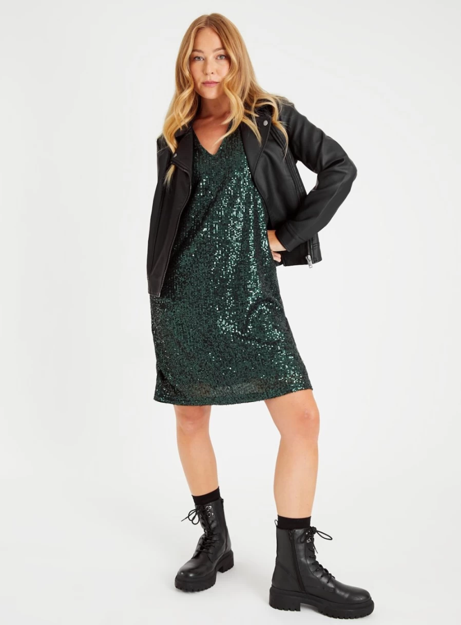 Tu Women's Green Sequin Party Dress - Sparkling Evening Gown for Special Occasions