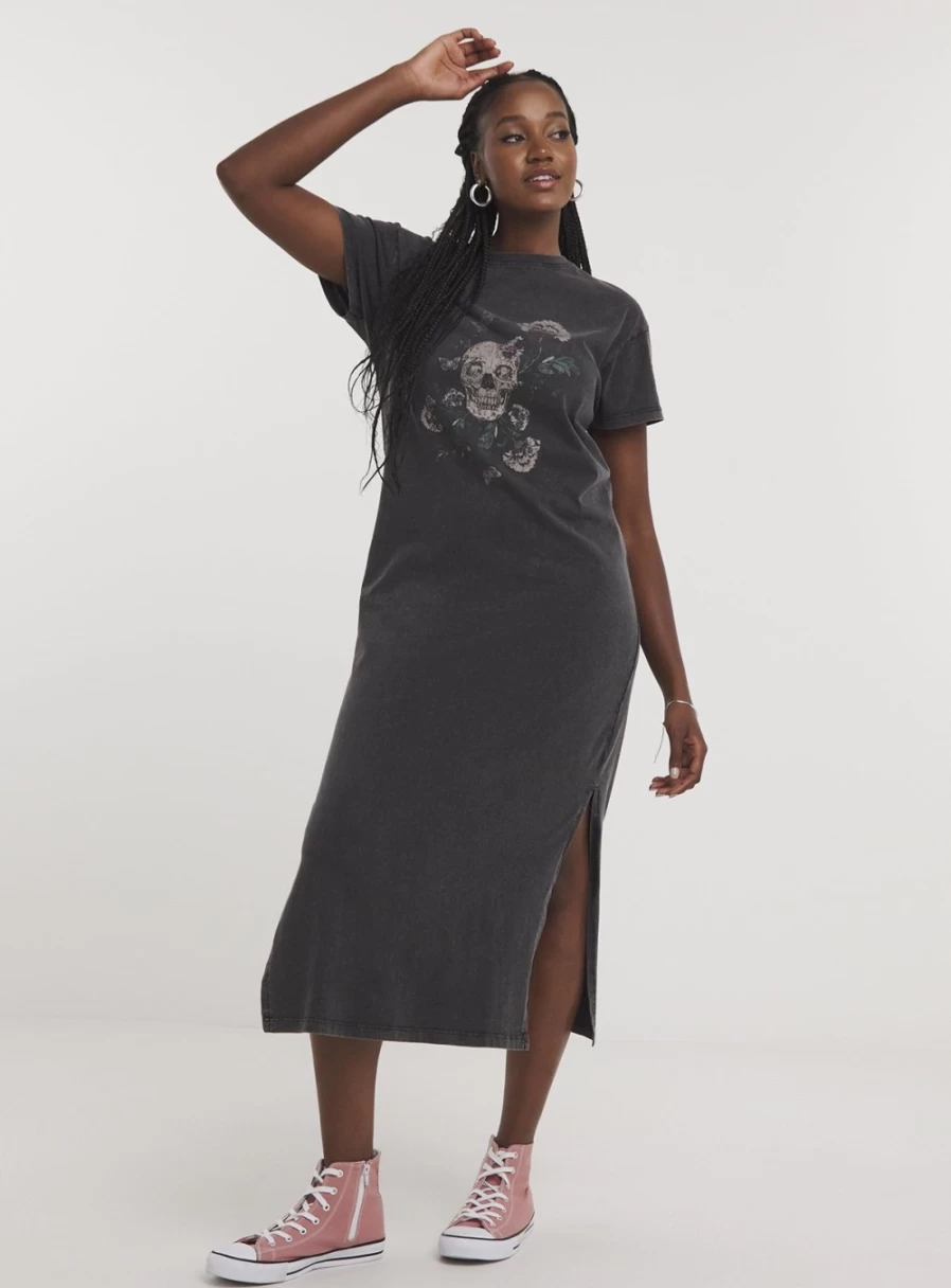 Simply Be Women's Rock And Romance Grey Graphic Print T-Shirt Dress Size 30