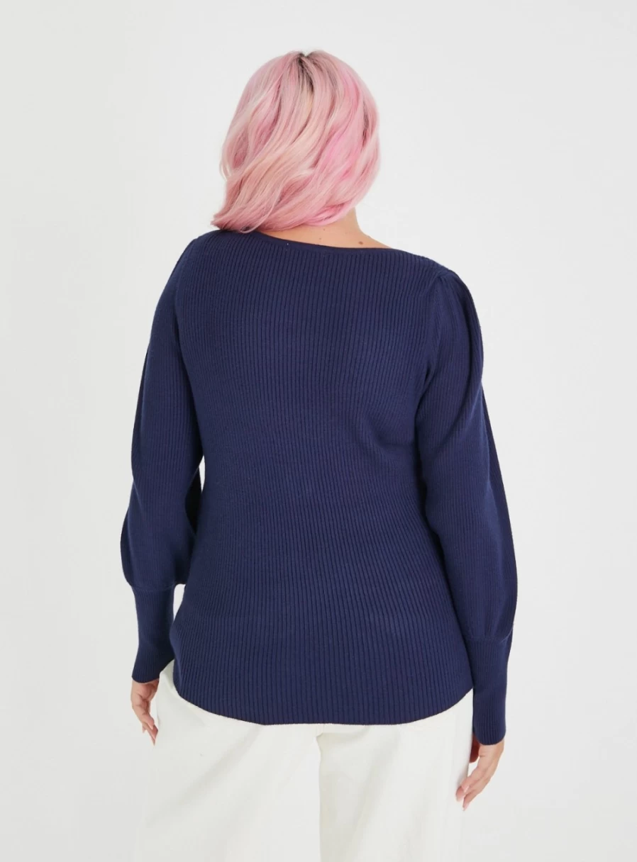 Tu Women's Navy Ribbed Slouchy Jumper - Relaxed Fit Knit Sweater Size 8
