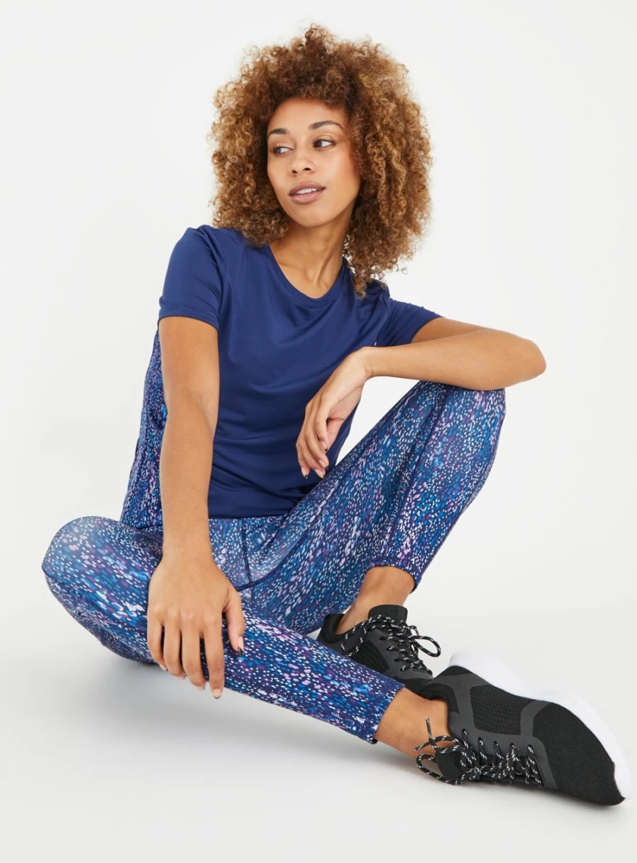 "TU Women's Navy Raindrop Print High-Waisted Sculpted Leggings - Size 14"