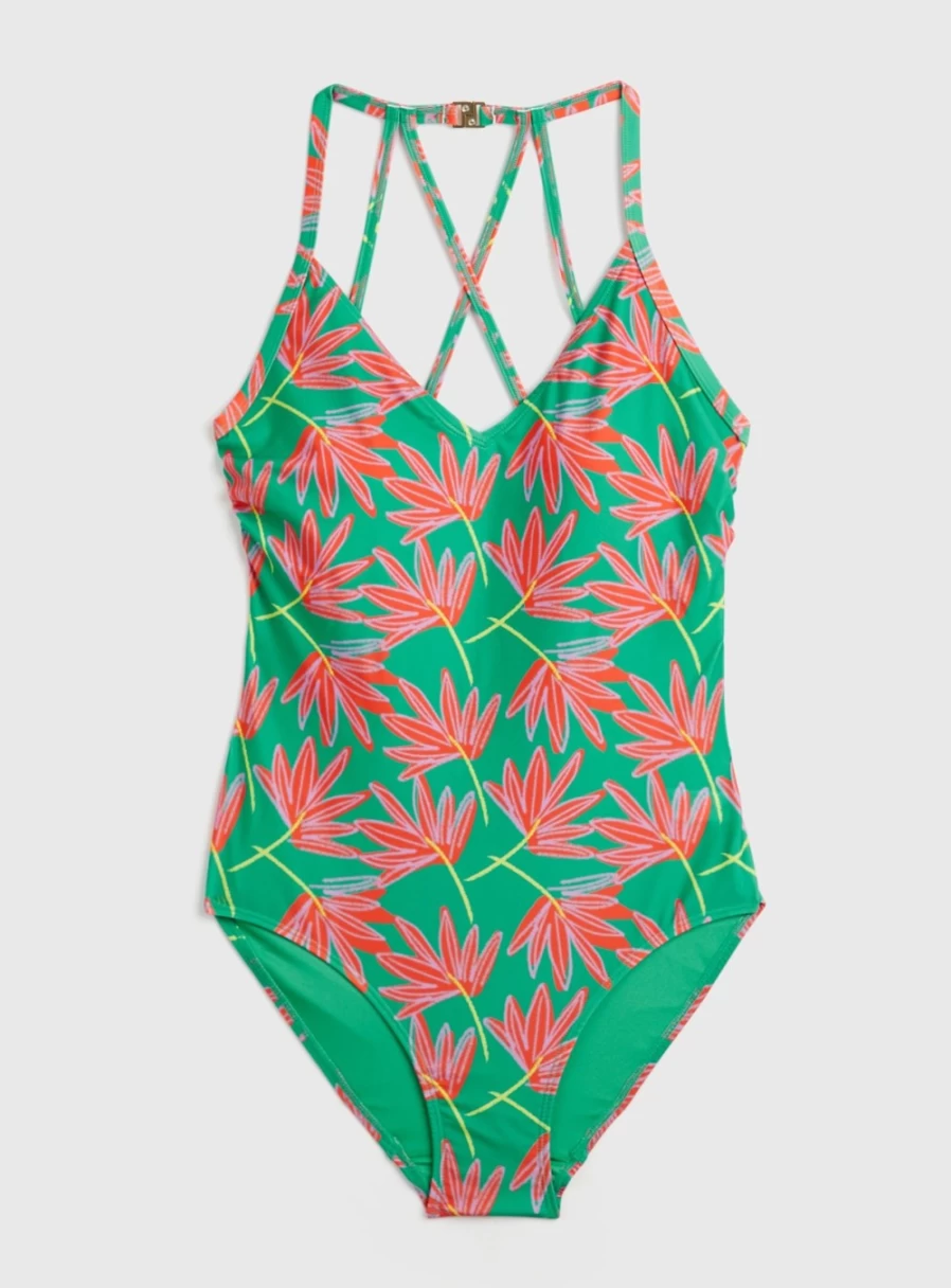 Tu Women's Green Floral Print Swimsuit - Bright Summer Beachwear - 20