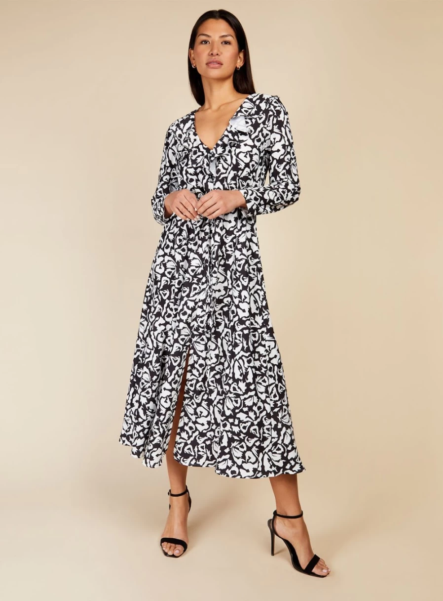 Little Mistress Women's Monochrome Printed Midaxi Dress - Size 8, Floral Summer Party Gown