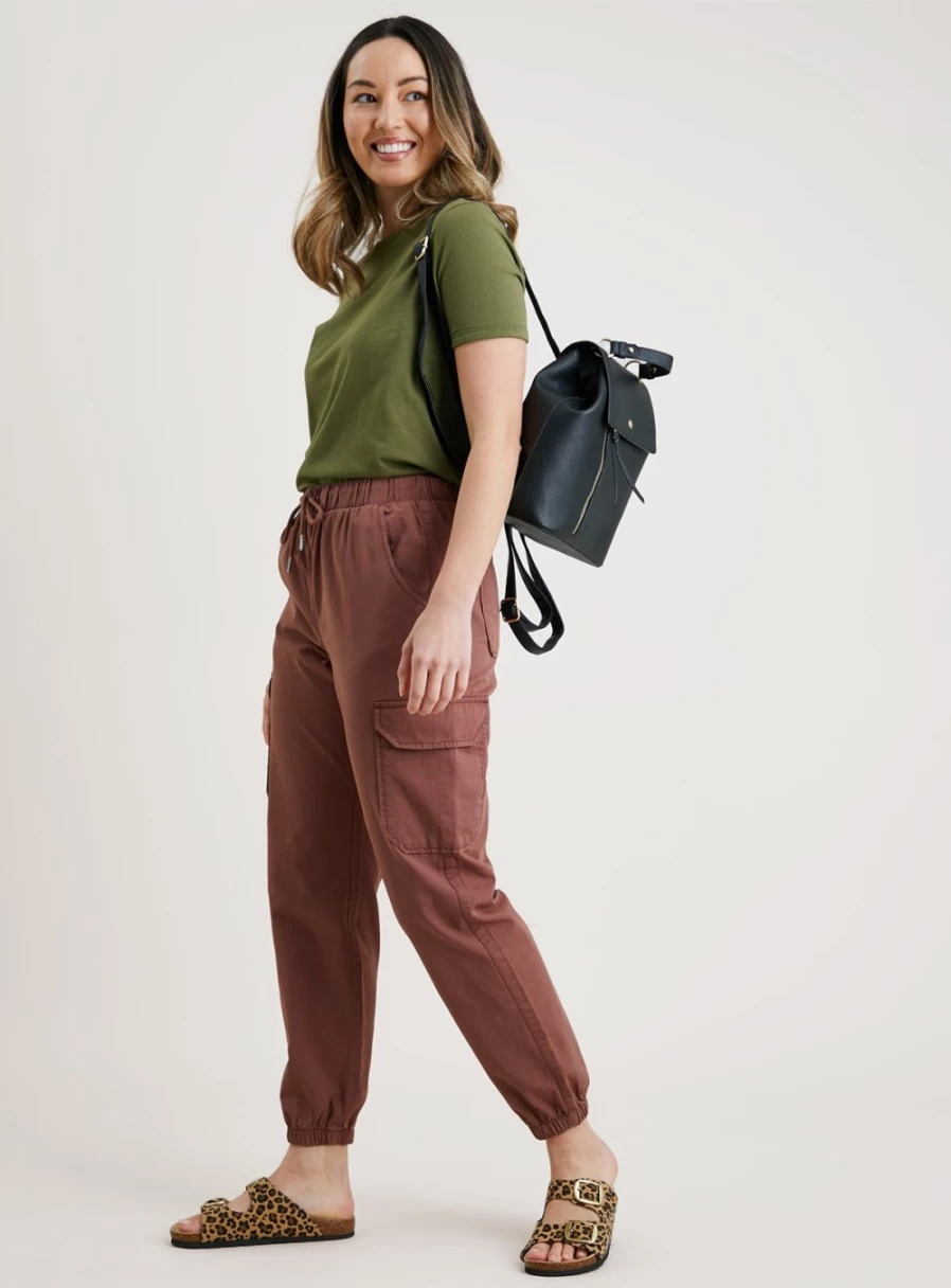 Tu Women's Brown Cargo Joggers - Comfortable Casual Pants for Everyday Wear