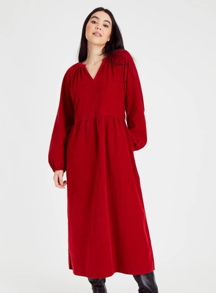 Tu Women's Red Corduroy Midi Dress - Size 18, Vintage Style Stretch Fit Comfortable A-Line Skirt