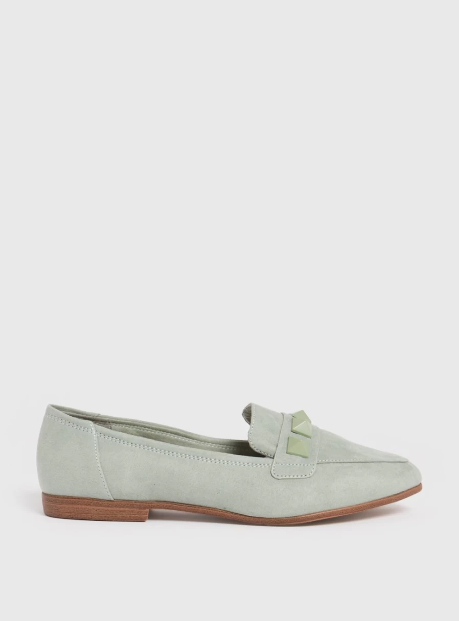 Tu Women's Sole Comfort Sage Green Studded Loafers - Size 6, Fashionable & Comfortable Footwear